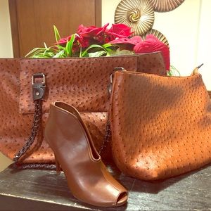 Ostrich Embossed Handbag & matching clutch purse